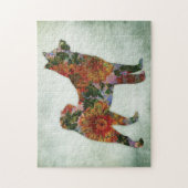 Puzzle American Akita Chien Floral Sur Vert (Vertical)