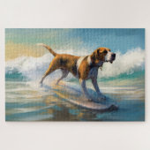 Puzzle American Engligh Foxhound Beach Surfing Paining (Horizontal)