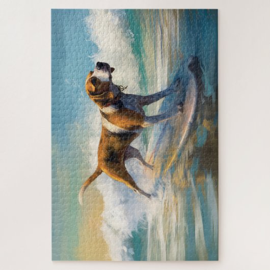 Puzzle American Engligh Foxhound Beach Surfing Paining (Vertical)