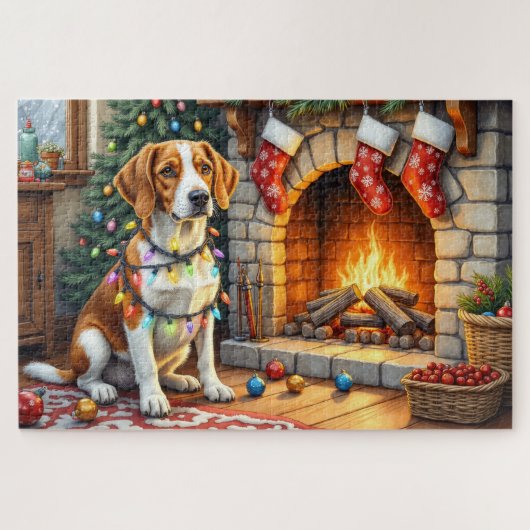 Puzzle American English Foxhound Christmas Lights (Horizontal)