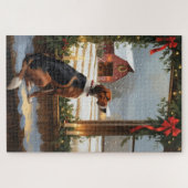 Puzzle American English Foxhound Christmas Lights Holiday (Horizontal)
