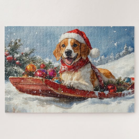 Puzzle American English Foxhound dans Sledge Christmas (Horizontal)