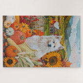 Puzzle American Eskimo Automne Harvest Thanksgiving Chien (Horizontal)