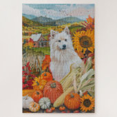 Puzzle American Eskimo Automne Harvest Thanksgiving Chien (Vertical)