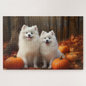Puzzle American Eskimo Chiot Automne Citrouille délice (Horizontal)