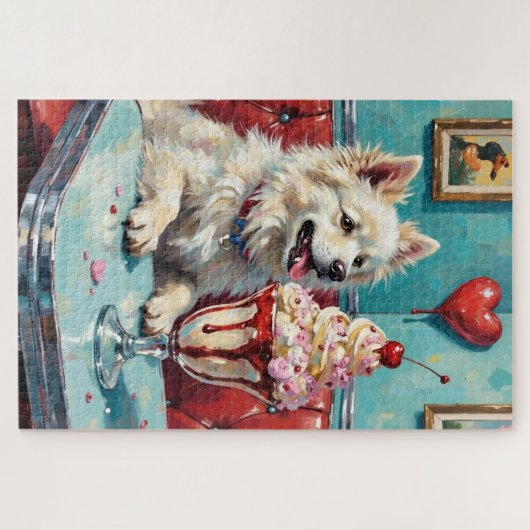 Puzzle American Eskimo Dog Valentine's Day Heart Sundae (Horizontal)