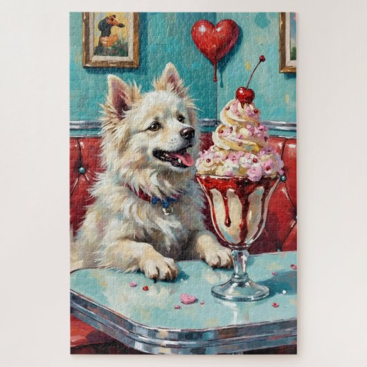 Puzzle American Eskimo Dog Valentine's Day Heart Sundae (Vertical)