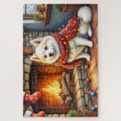 Puzzle American Eskimo Fireplace with Christmas Lights (Vertical)