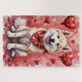 Puzzle American Eskimo Valentine Dog Art with Hearts (Horizontal)