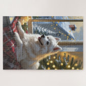 Puzzle American Eskimo With Christmas Lights Holiday (Horizontal)