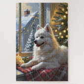 Puzzle American Eskimo With Christmas Lights Holiday (Vertical)