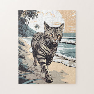 Puzzle American-Shorthair-Cat sur une plage tropicale