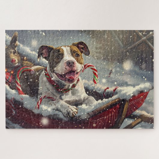 Puzzle American Staffordshire Chien Festif de Noël (Horizontal)