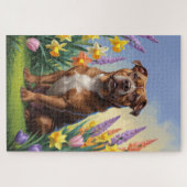 Puzzle American Staffordshire Fleurs de printemps de chie (Horizontal)