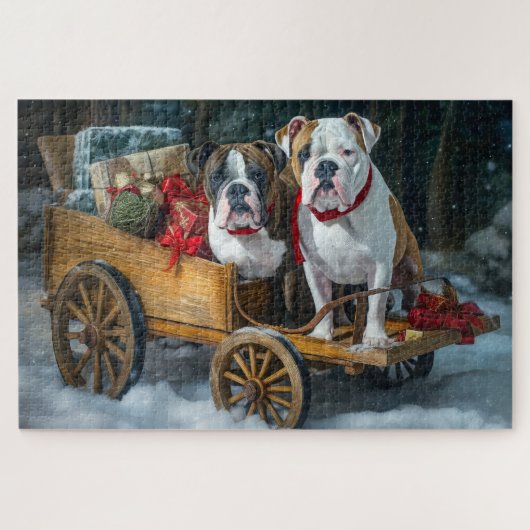 Puzzle American Staffordshire Snowy Sleigh Noël (Horizontal)