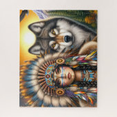 Puzzle Amérindienne féminine avec loup (Vertical)