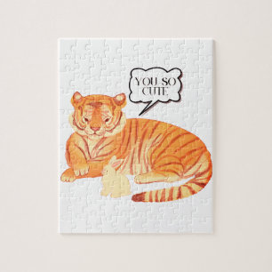 Puzzle Amitié du tigre et du lapin - Beau animal Illustra