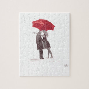 Puzzle Amour couple rouge parapluie romantique couple bai