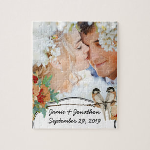 Puzzle Amour d'oiseau de cerisier fleuri vintage pêche me