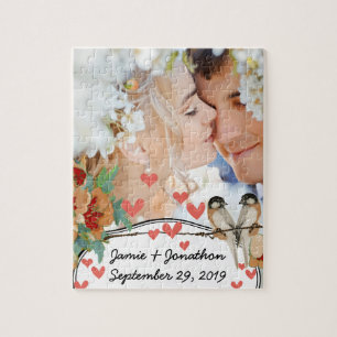 Puzzle Amour d'oiseau vintage cerisier fleur pêche menthe