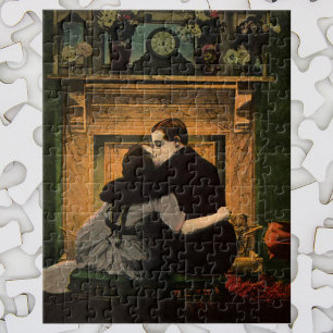 Puzzle Amour et romance vintage, baiser au feu romantique