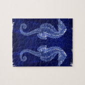 Puzzle amoureux de la plage littoral océan bleu hippocamp (Horizontal)