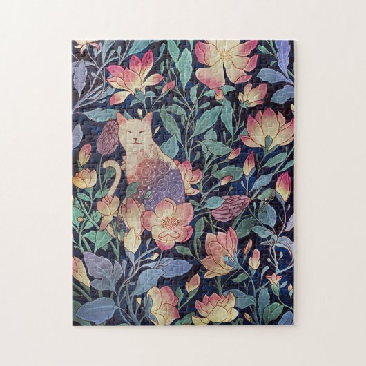 Puzzle Amoureux des chats Chat Et Fleur Magnolia (Vertical)