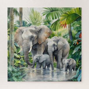 Puzzle Amoureux des éléphants de la jungle amusante