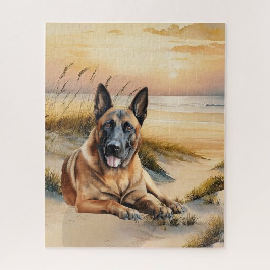 Puzzle Amoureux du Malinois belge Plage de sable (Vertical)