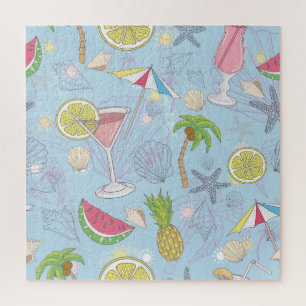 Puzzle Amusant Été, Cocktail Motif sans Seamless.