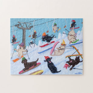 Puzzle Amusement Labradors de ski d'hiver