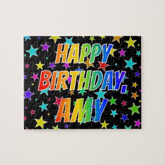 Puzzle "AMY" Prénom, Amusant "HEUREUX ANNIVERSAIRE" (Horizontal)