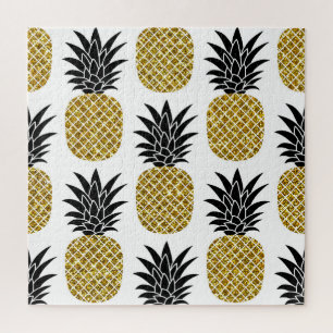 Puzzle Ananas En Or : Blanc Dessiné À La Main Sans Coutur