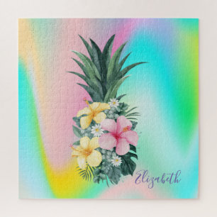Puzzle Ananas Fleurs Tropicales Holographiques Abstraits