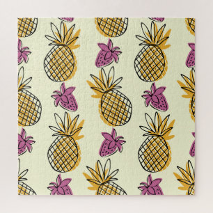 Puzzle Ananas, fraise design textile vintage.