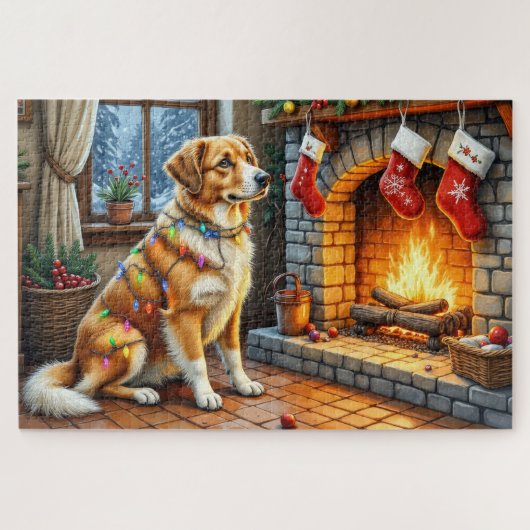Puzzle Anatolian Shepherd Fireplace with Christmas Lights (Horizontal)