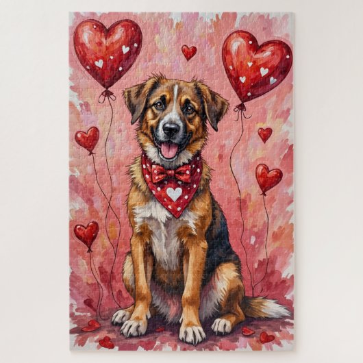 Puzzle Anatolian Shepherd Valentine Dog Art with Hearts (Vertical)
