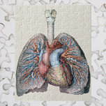 Puzzle Anatomie humaine vintage Poumons Coeur Organes San<br><div class="desc">Illustration vintage dessin de santé humaine et d'anatomie comportant des organes,  des poumons,  des vaisseaux sanguins,  des veines coronaires et un coeur. Excellent design pour les geeks en science et en biologie.</div>