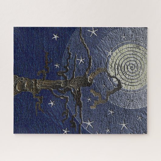 Puzzle Ancien arbre filaire Lune et étoiles Abstrait (Horizontal)