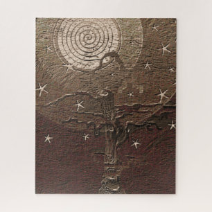Puzzle Ancien arbre filaire Lune et étoiles Abstrait B