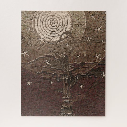 Puzzle Ancien arbre filaire Lune et étoiles Abstrait B (Vertical)