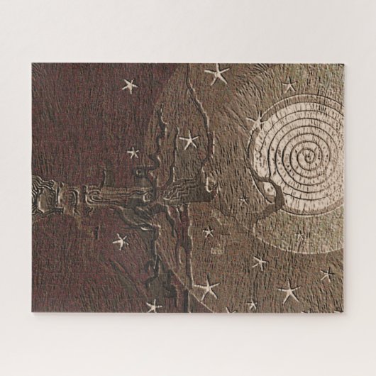 Puzzle Ancien arbre filaire Lune et étoiles Abstrait B (Horizontal)