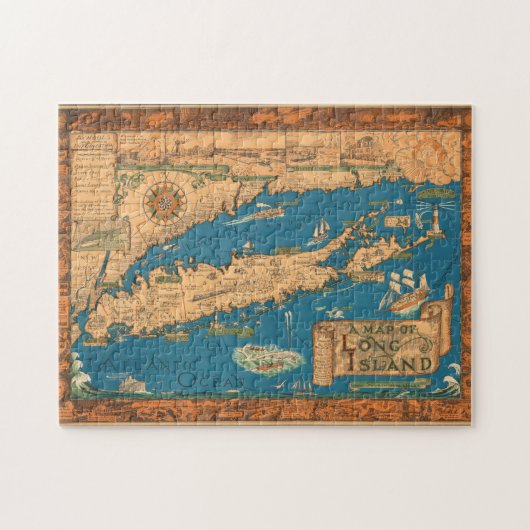 Puzzle ancien de carte du Long Island (Horizontal)