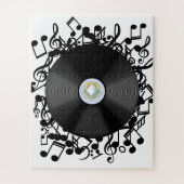 Puzzle Ancien disque de vinyle et notes musicales (Vertical)