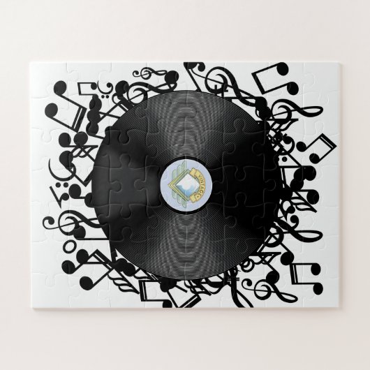 Puzzle Ancien disque de vinyle et notes musicales (Horizontal)