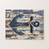 Puzzle Ancre sur les planches de bois rustique (Horizontal)