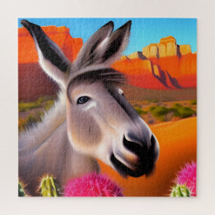 Puzzle Âne mignon avec cactus à fleurs