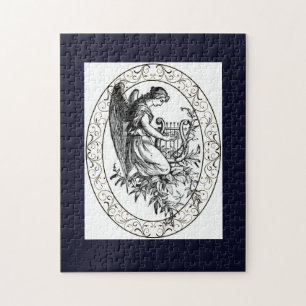Puzzle Ange avec harpe et flore