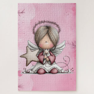 Puzzle Ange de Noël Rose Fantaisiste