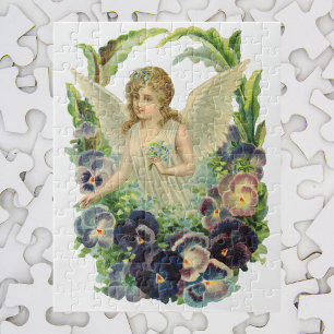 Puzzle Ange de Pâques victorien avec fleurs de pensée vio